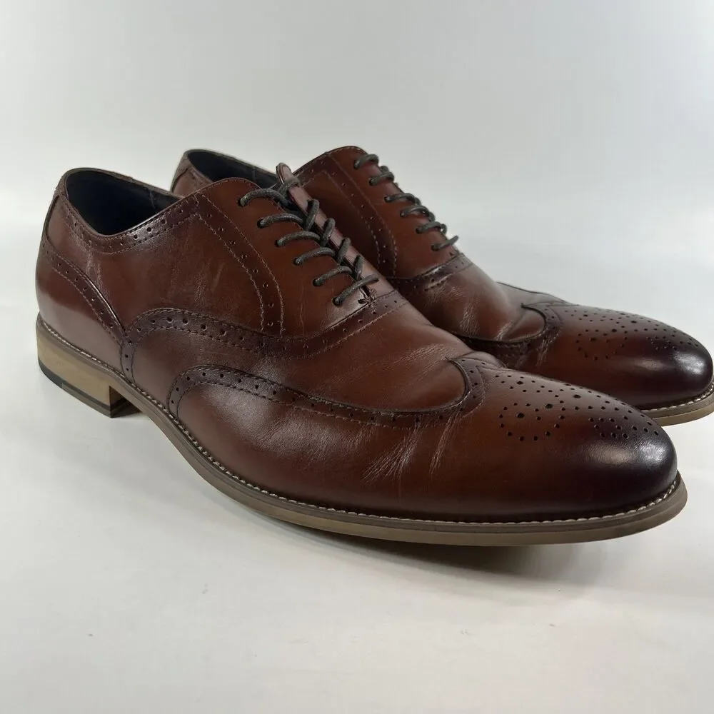 Stacy Adams Dunbar Men's Size 12W Cognac Leather Wingtip Oxford